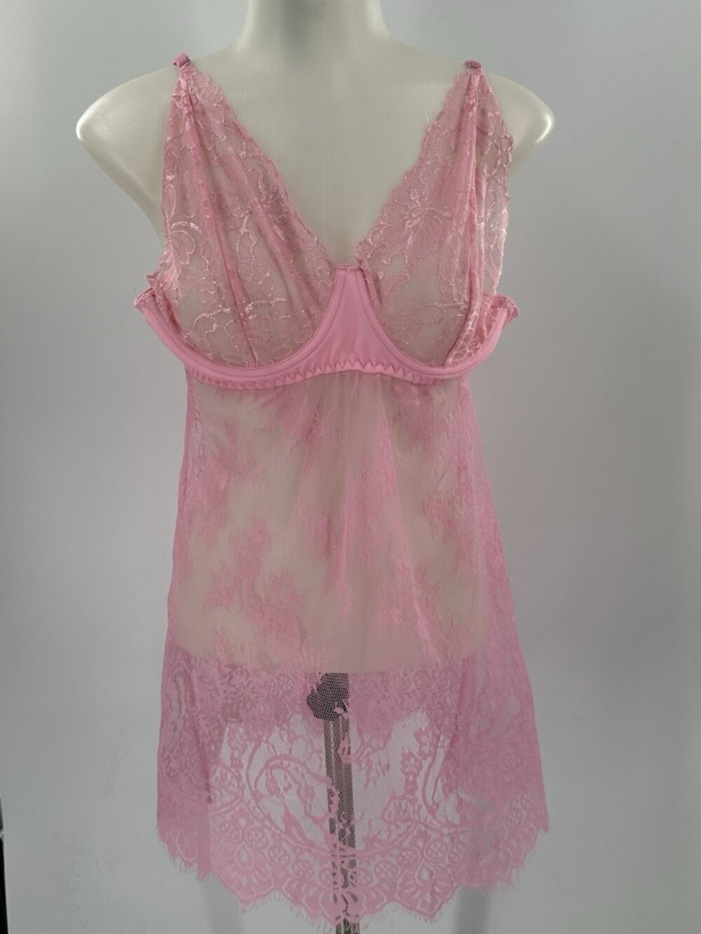 Shirley of Hollywood Pink Lace Teddy Neglige Underwire Sexy Boudoir Pinup XXL